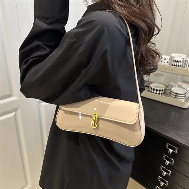 Stylish Shiny PU Leather Handbag | Versatile Women's Tote Bag