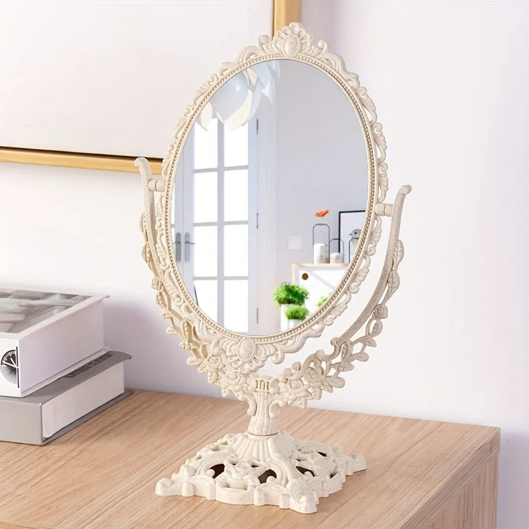 Vintage European Desktop Makeup Mirror | Double-Sided Stylish Accessory