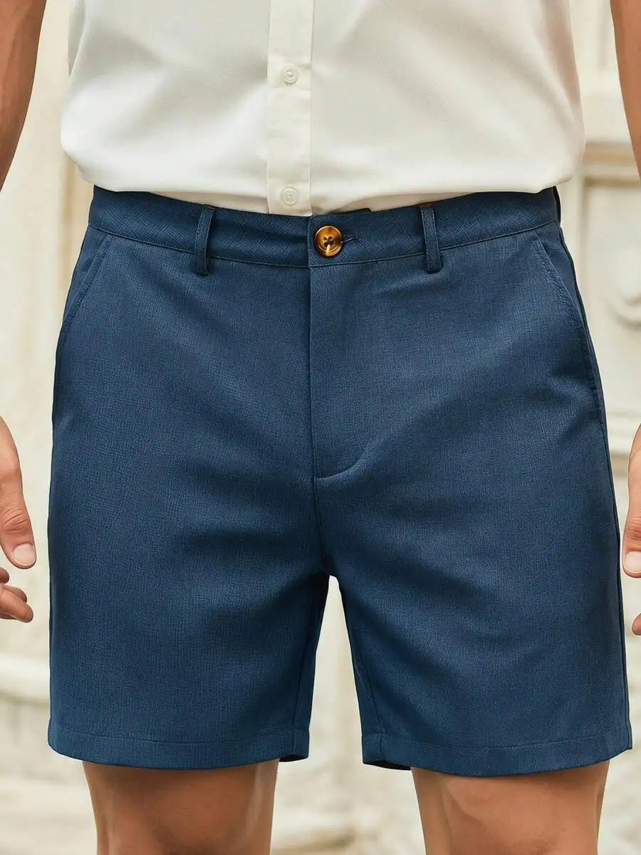 Men's Gray Woven Casual Shorts | Button Fly Knee Length Style
