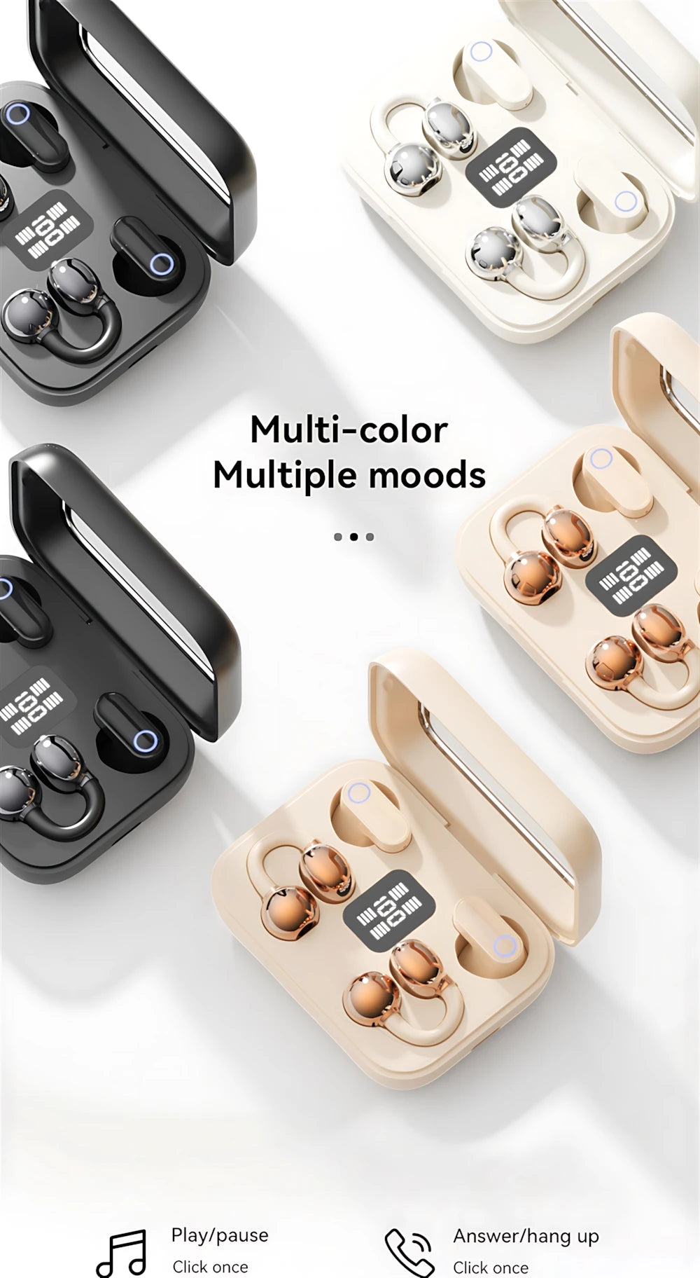 Wireless Earphones Open In-ear Type HIFI Bass 2in1 Bluetooth Headset High-definition Electric Quantity Digital Display Earplugs