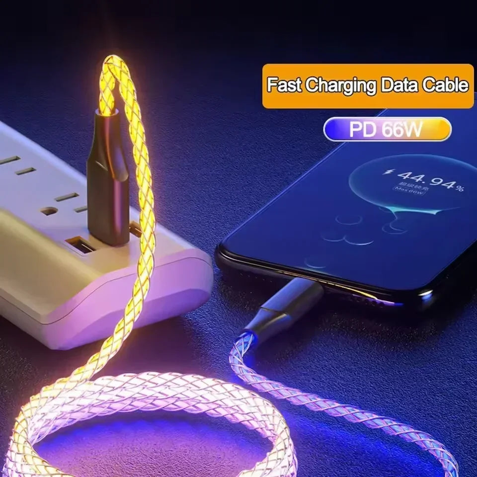 1m 6A Glowing USB Type C Charging Cable | Fast Charge Mobile Cord