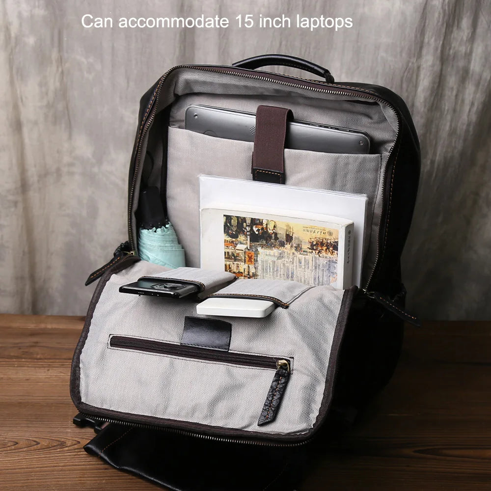 Retro Men's Leather Backpack | Spacious Vintage Computer Bag