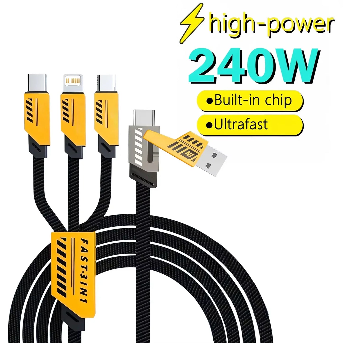 3-in-2 Fast Charging Cord - Multi USB Charger Cable 1.2m