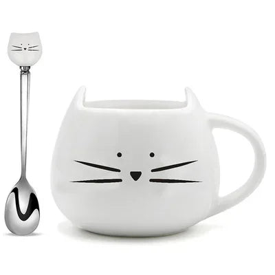 Cute Cartoon Cat Ceramic Coffee Mug with Spoon | Perfect Gift