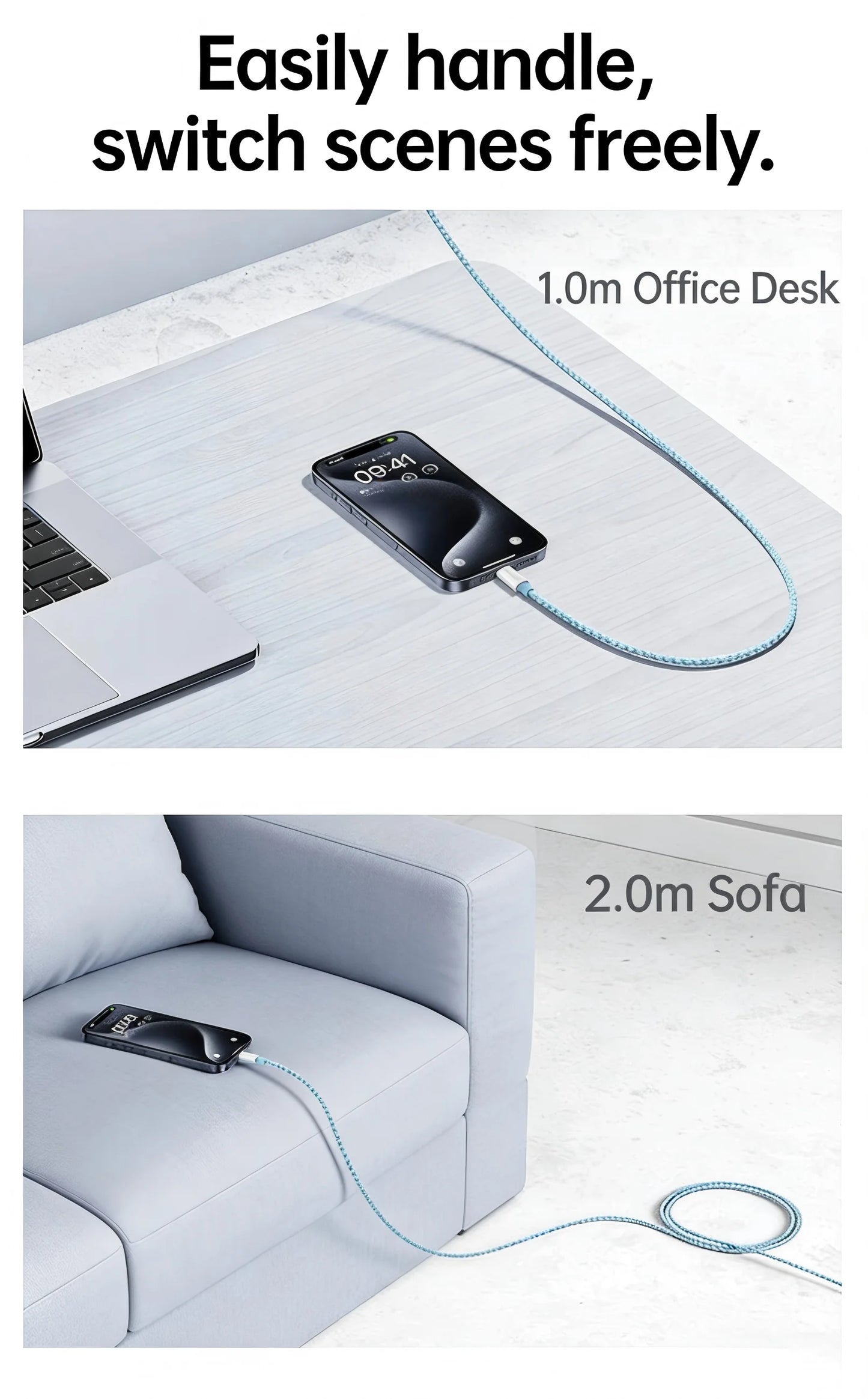 30W Fast Charge USB-C Data Cable for iPhone | Braided & Durable