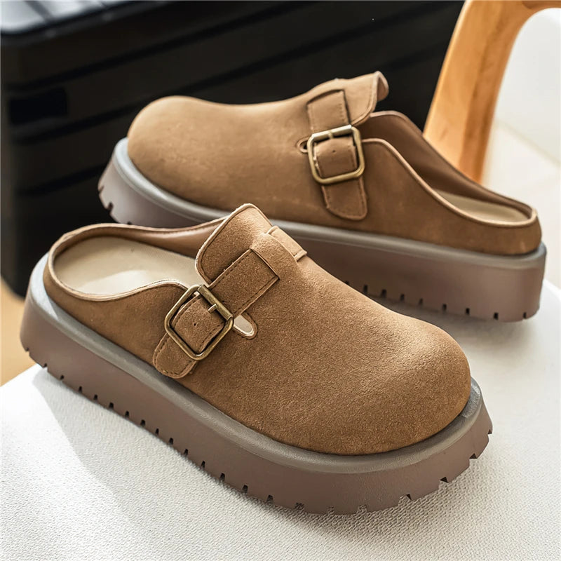Men's Casual Leather Half Slippers | Non-Slip Summer Clogs