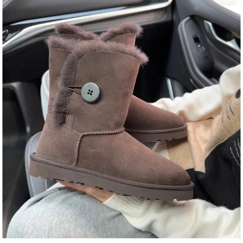 Women's Sheepskin Wool Snow Boots | Warm Fleece Lined Winter Boots