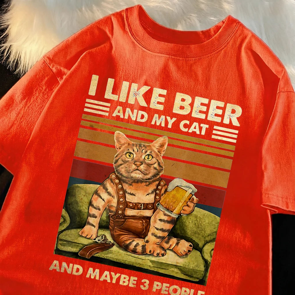 Men's Summer Cat and Beer Graphic T-Shirt | Soft Cotton Tee