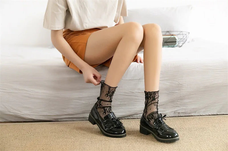 Breathable Lace Mesh Black Socks for Women | Ultra-thin Fashion