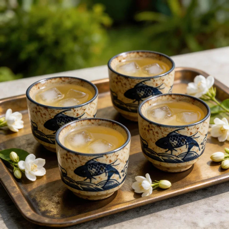 Vintage Japanese-style Ceramic Tea Cups | Stylish 4pc Set