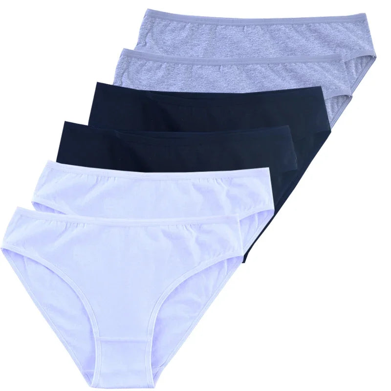 6pcs Women's Soft Cotton Middle-Waisted Briefs | Comfortable Underwear