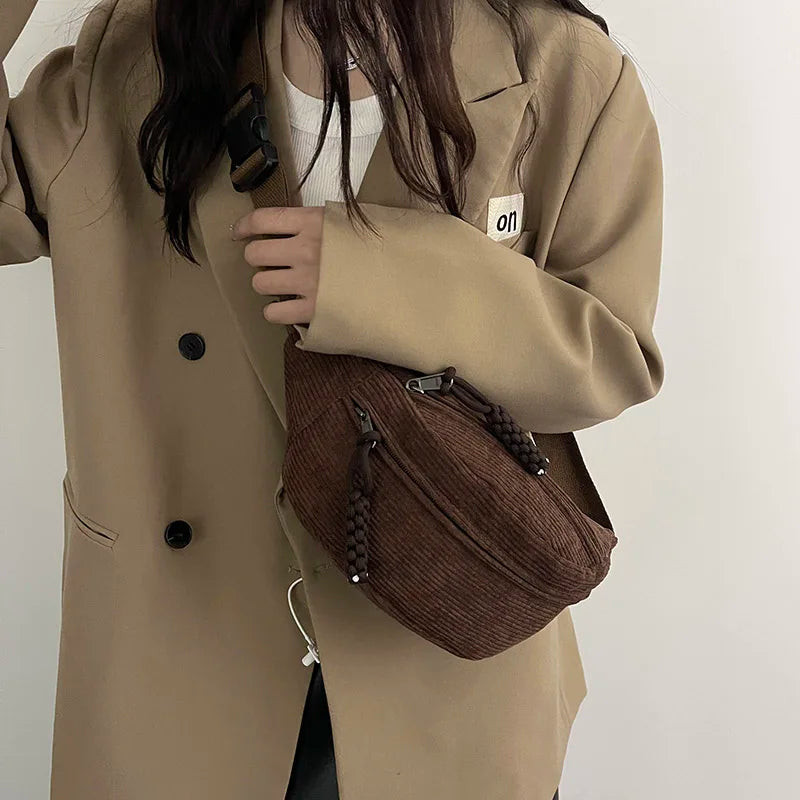 Casual Corduroy Belt Bags for Women | Stylish Fanny Pack