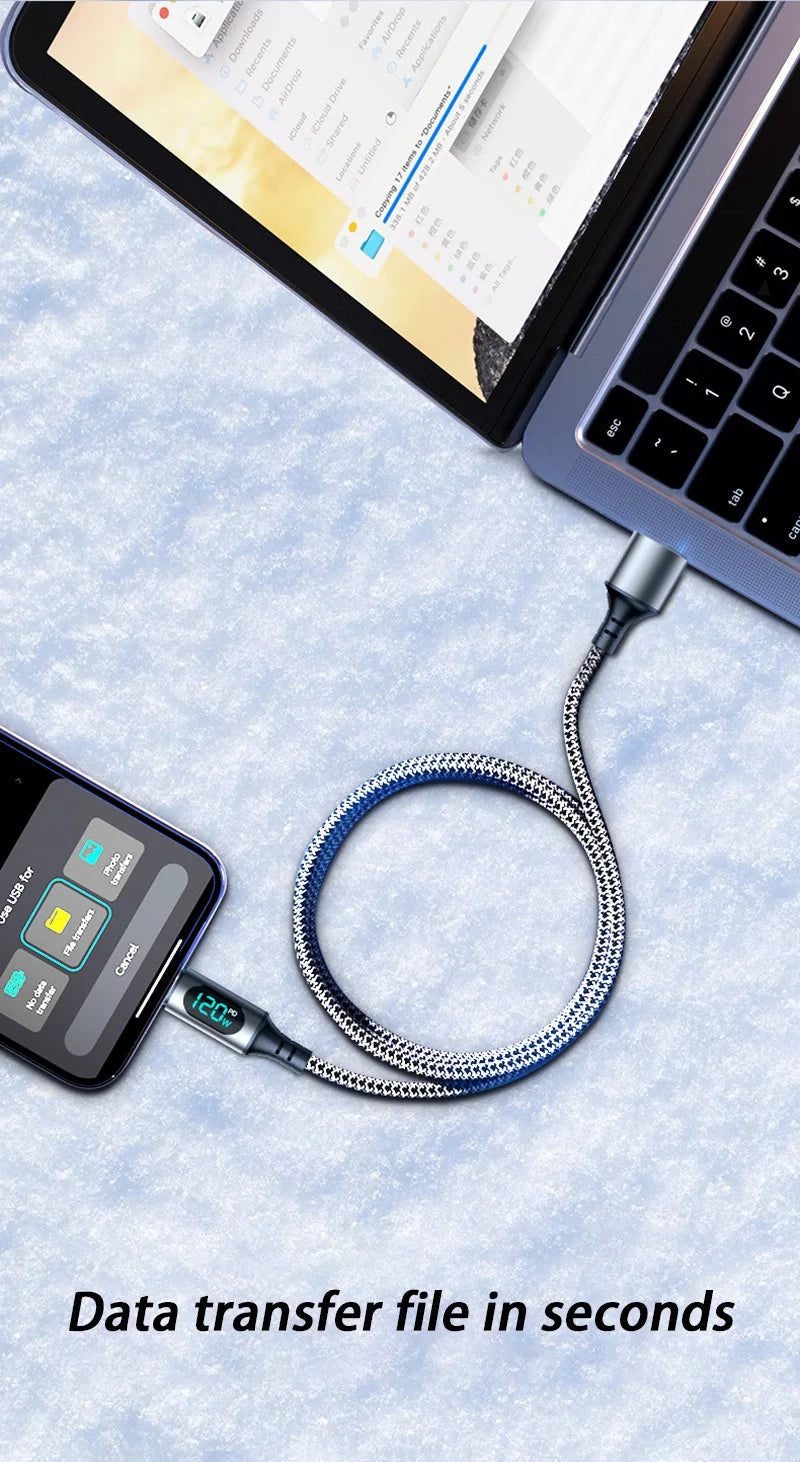 Cable A-C and C-C With Led Digital Display Cable Max 120W Super Fast Charge Cable For Xiaomi 17 Huawei Samsung iPhone Oneplus