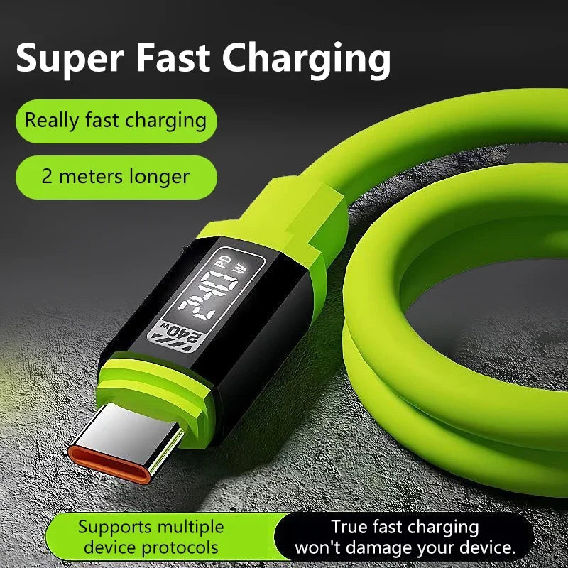 240W Super Fast Charging Type C to Type C Silicone Cable