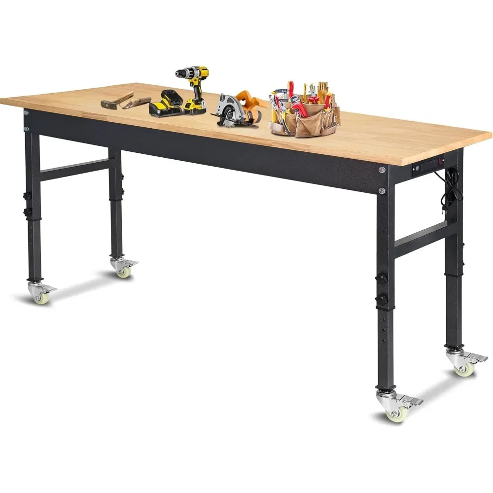 60 Inch Adjustable Workbench | Heavy Duty Work Table with Outlet