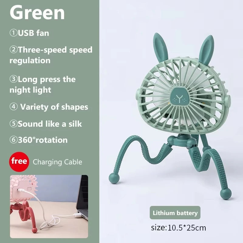 Mini Portable Bunny Stroller Fan | Rechargeable & 360° Rotate