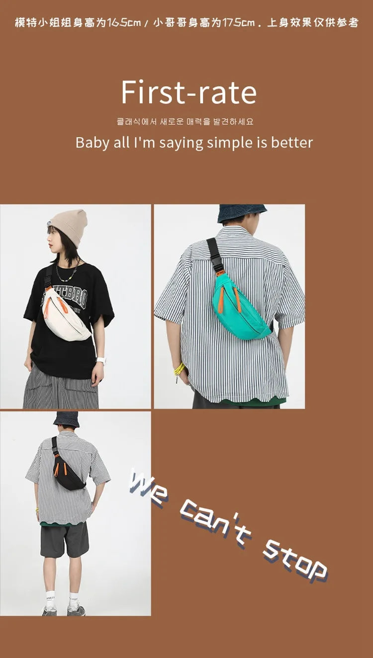 Street Casual Hip Hop Sport Fanny Pack Men Women Waterproof Functional Crossbody Bag Fashion Motorcycle Chest Bag Green Orange
