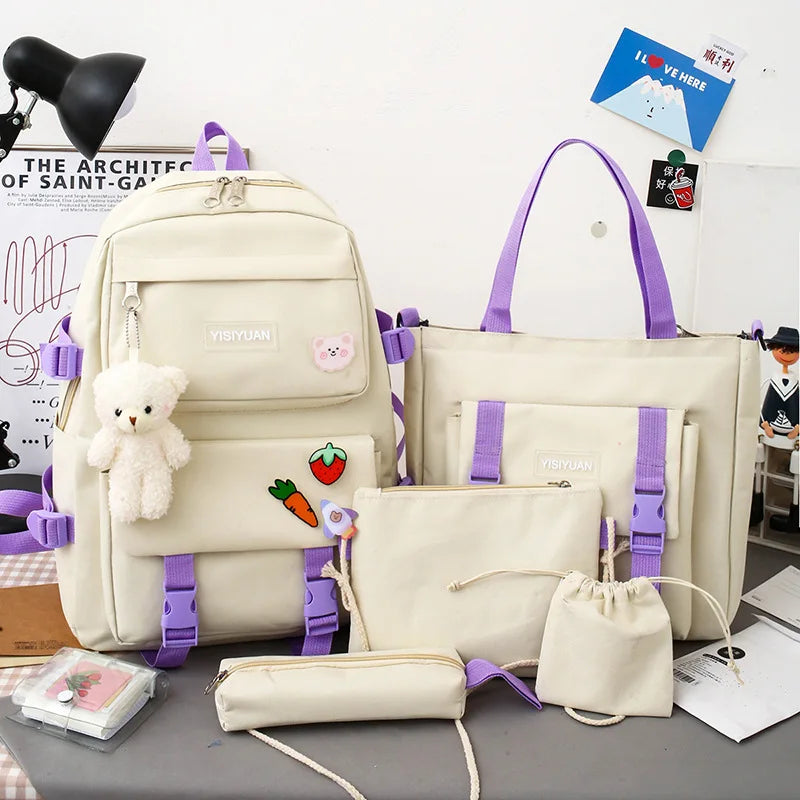 Large Capacity Kids Backpack | Versatile Nylon School Bag Set