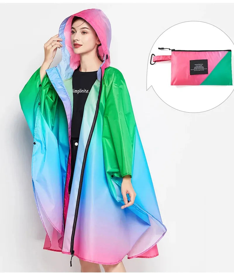 Big Size Women Gradient Color Raincoat | Lightweight Waterproof Cloak