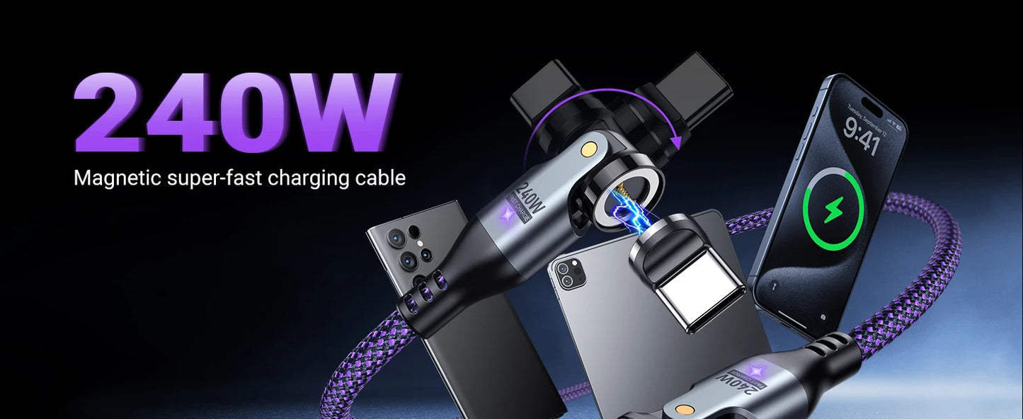 Magnetic 240W Fast Charging USB Type C Cable | Data Sync Cord
