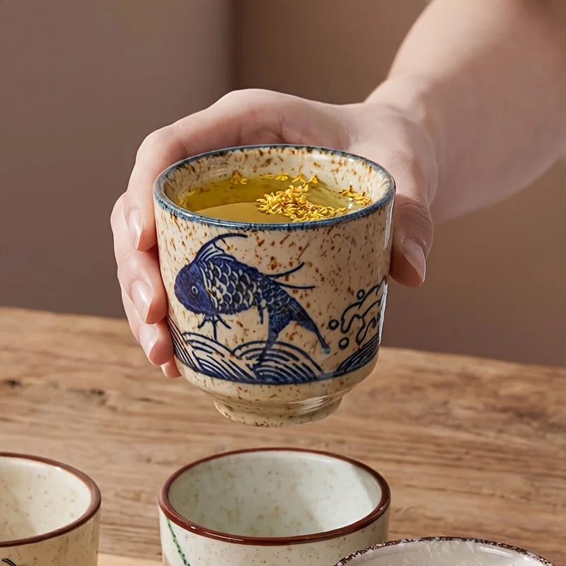 Vintage Japanese-style Ceramic Tea Cups | Stylish 4pc Set