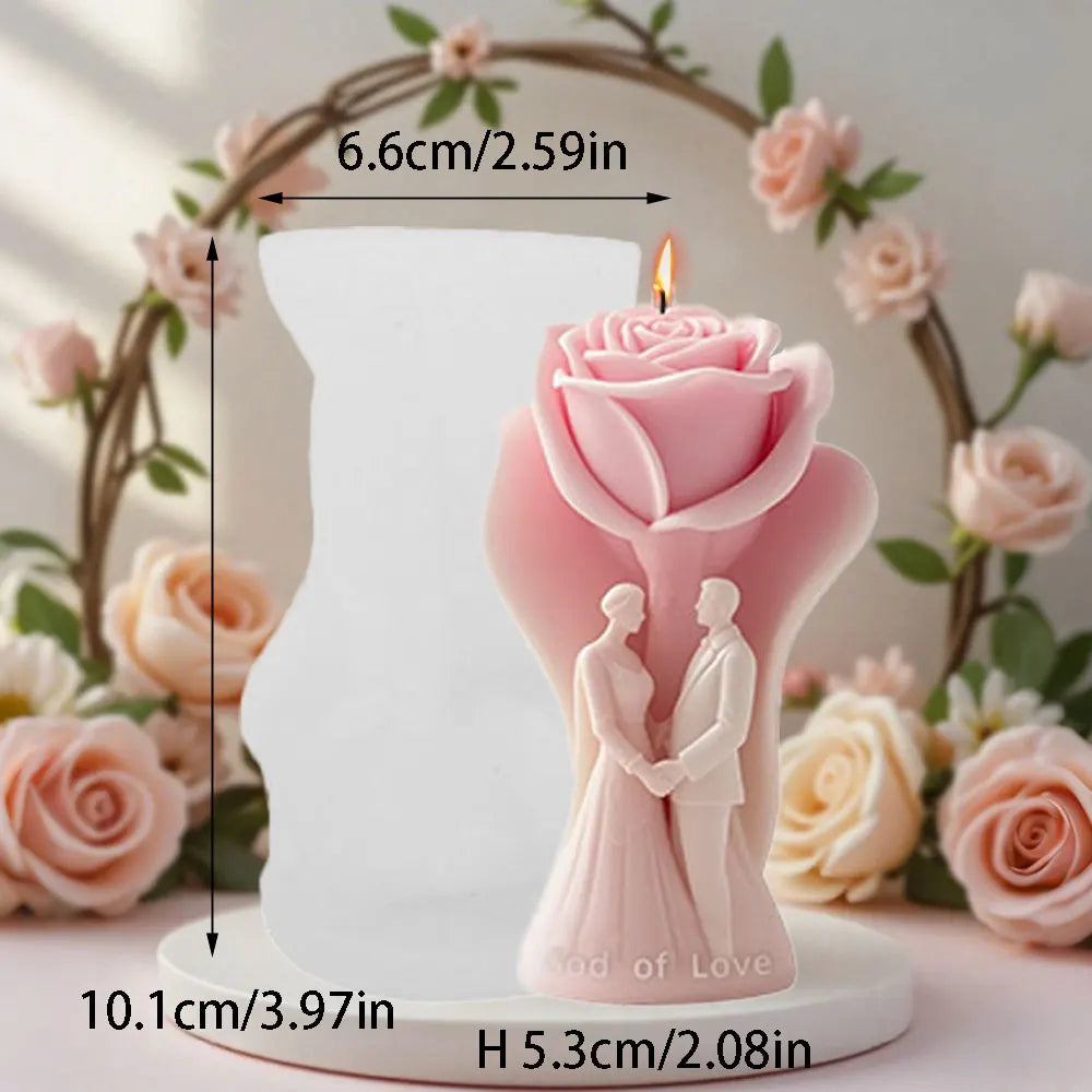 Elegant Rose Bride Groom Sculpture Candle Silicone Mold