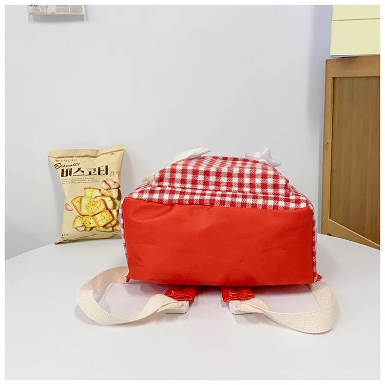 Stylish Girls Red Plaid Backpack | Large Capacity School Bag