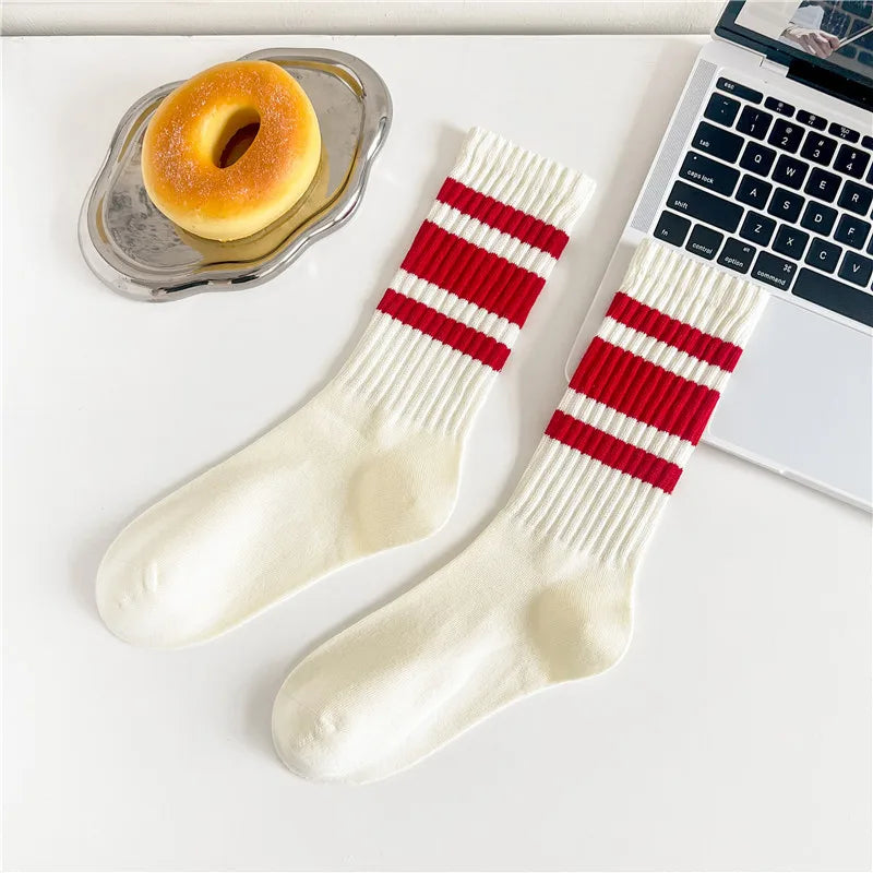 Vintage Striped Medium Tube Socks | Unisex Terry Sports Socks