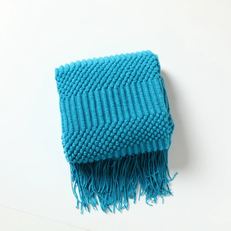 Cozy Yellow Boho Knitted Blanket | Soft Travel Nap Comfort