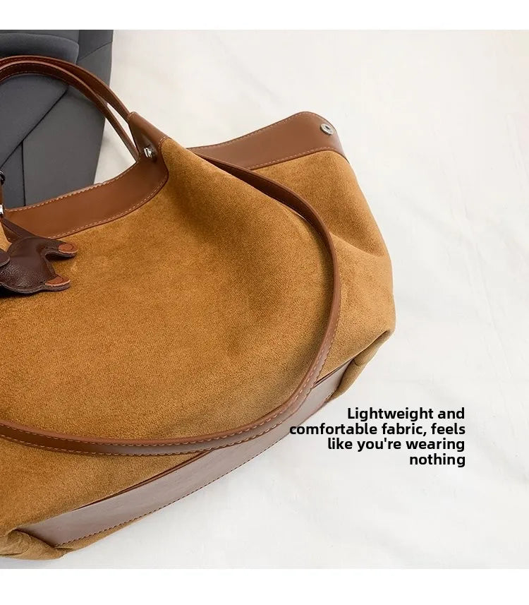 Bolso de hombro de piel suave de gamuza para mujer | Estilo casual de lujo