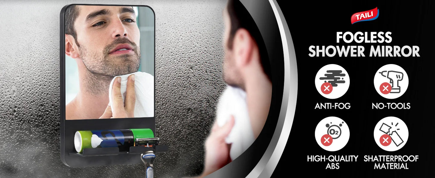 Fogless Shower Shaving Mirror with Storage Tray | Easy Installation