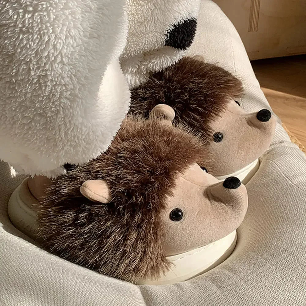 Cute Hedgehog Plush Winter Slippers | Cozy Cotton Home Shoes