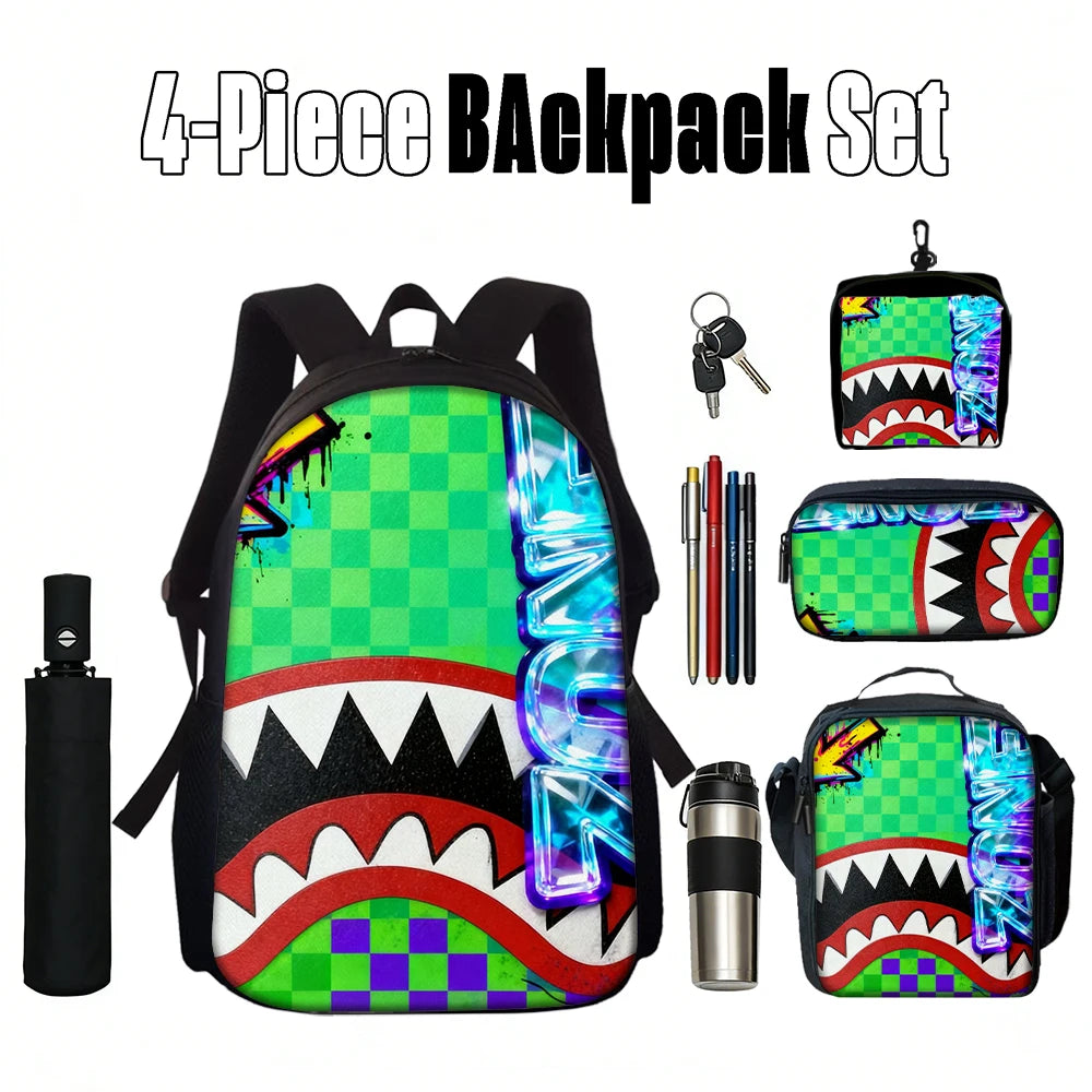 Trendy Shark Graphic Backpack Set | Ideal for School & Adventures