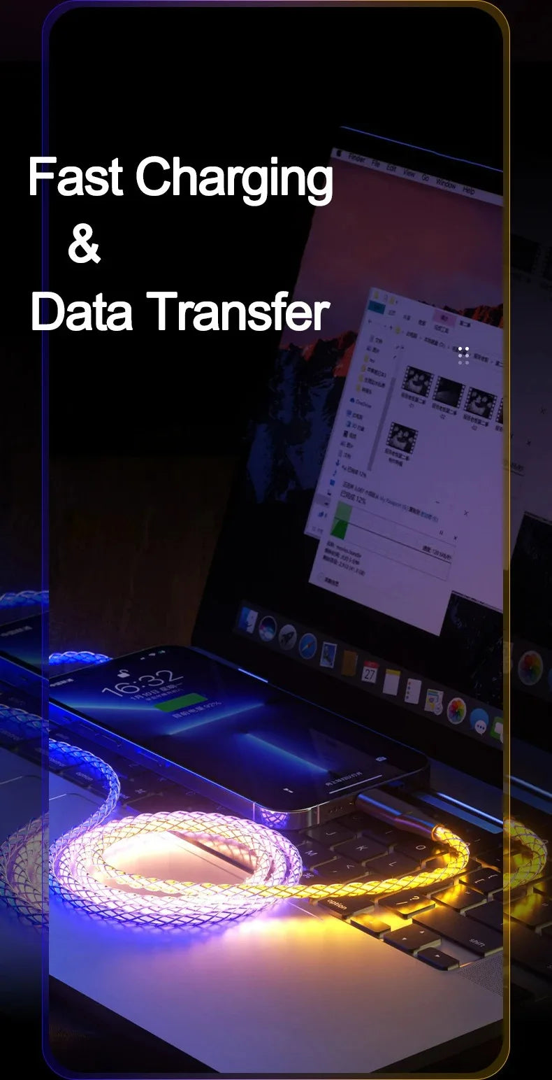 1M Type C to Type C Fast Charging Cable | RGB Luminous Data Cord