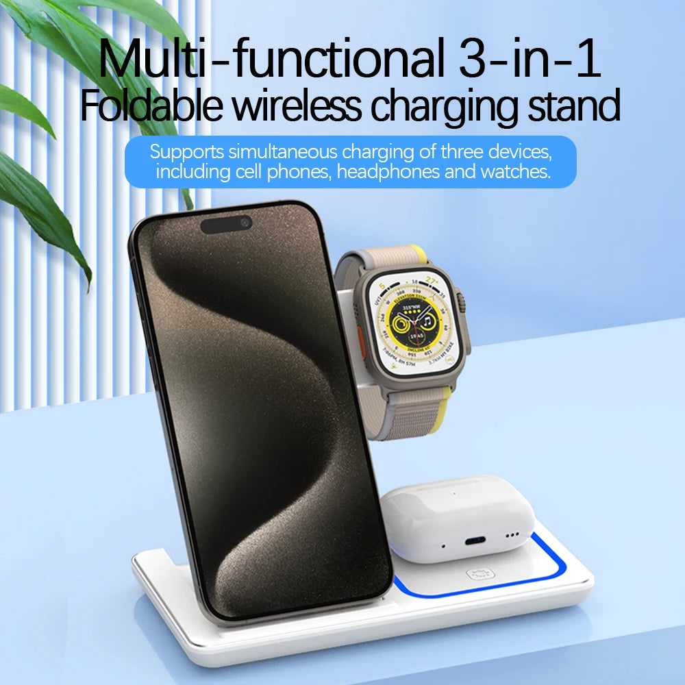 30W Foldable 3-in-1 Wireless Charging Station | Fast Qi Charger