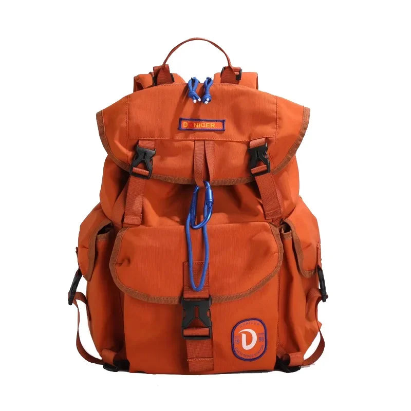 Unisex Casual Orange Nylon Waterproof Backpack | Large Capacity
