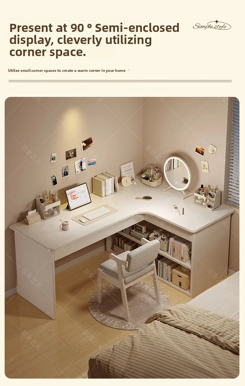 Versatile White Corner Computer Desk | Stylish Workstation & Bookshelf