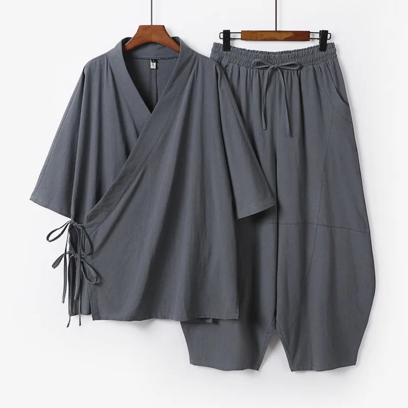 Plus Size Men's Kimono Cardigan & Pants Set | Stylish Yukata Outfit