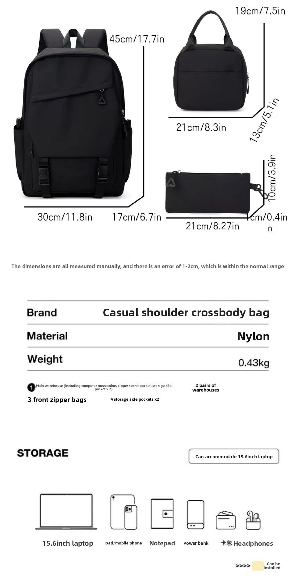 Versatile 3pcs Campus Backpack Set for Students and Travelers