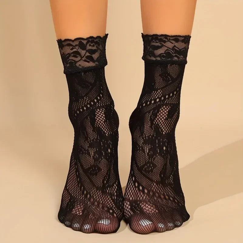 5 Pairs Floral Lace Socks | Thin Breathable Summer Hosiery