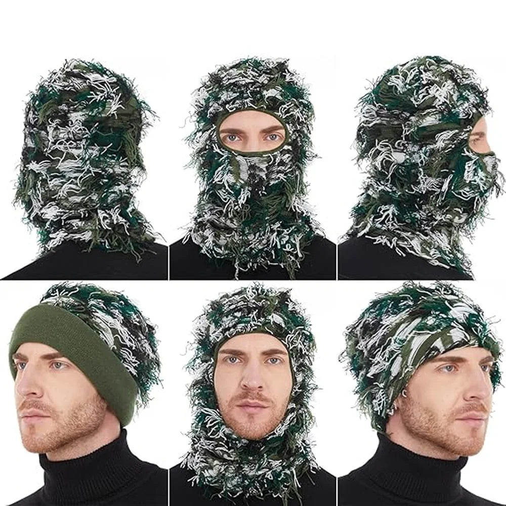 Unisex Distressed Knit Balaclava | Fuzzy Winter Ski Mask
