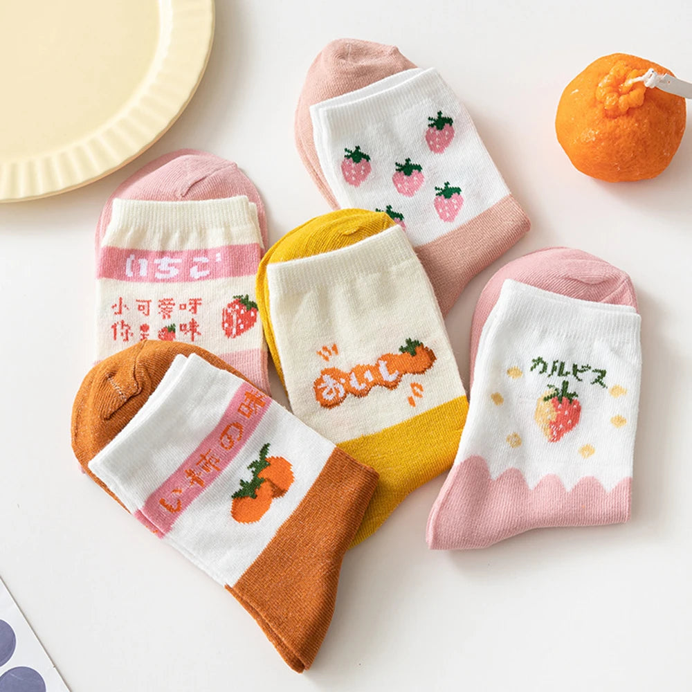 Cute Women Fruit Print Socks Set | Kawaii Casual Accessories