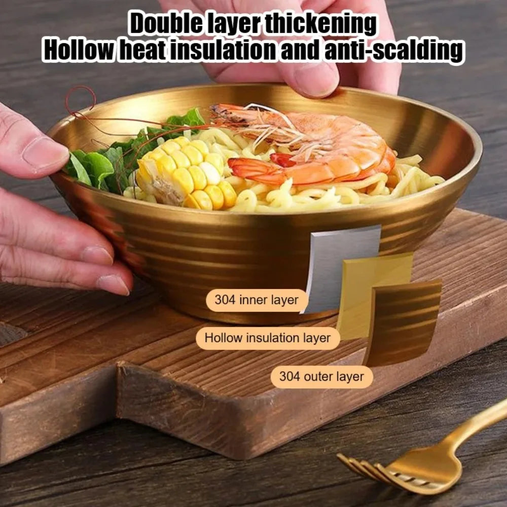 Large Double Layer Stainless Steel Ramen Bowl | Anti-Scald Design