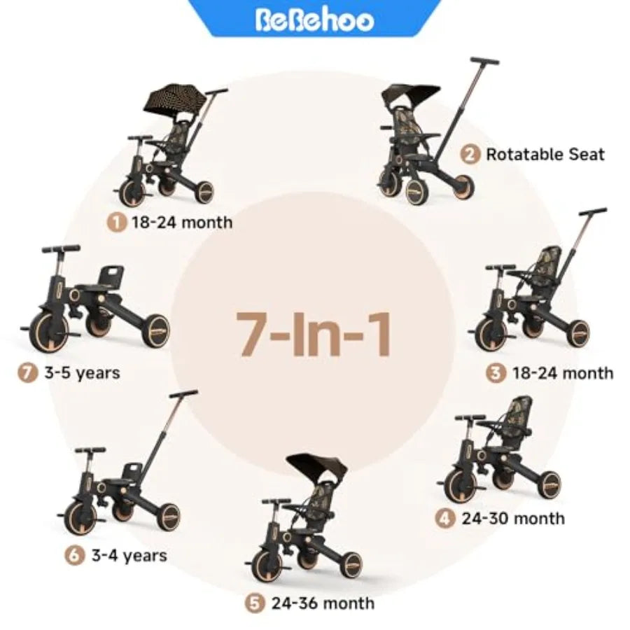 Foldable Toddler Tricycle Stroller | 7-in-1 Fun Riding Solution