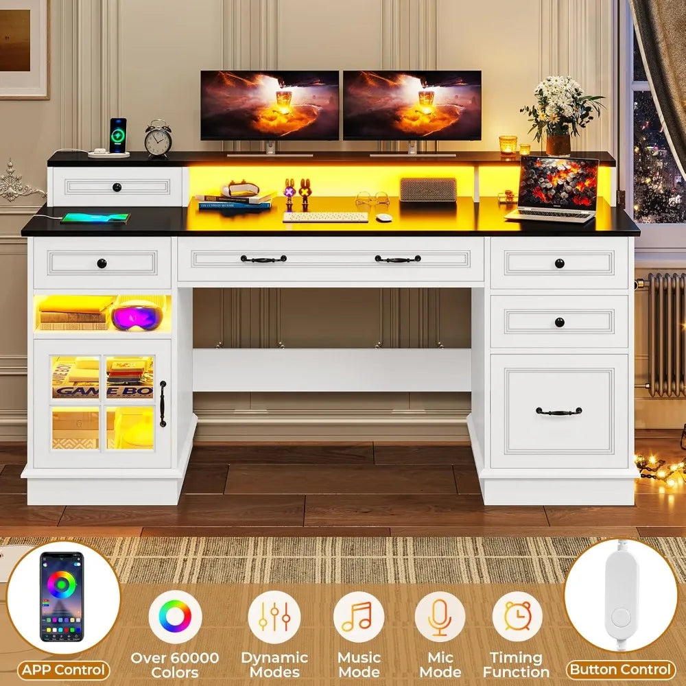 Modern Executive Desk with File Drawer & Monitor Stand | Home Office Furniture