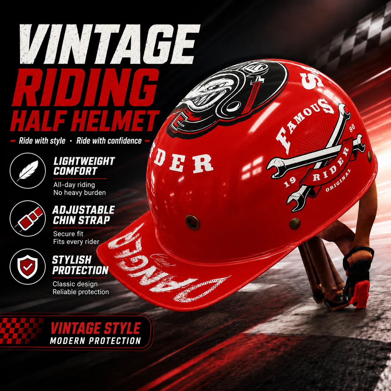 Lightweight Vintage Half Motorcycle Helmet | Stylish Protective Cap