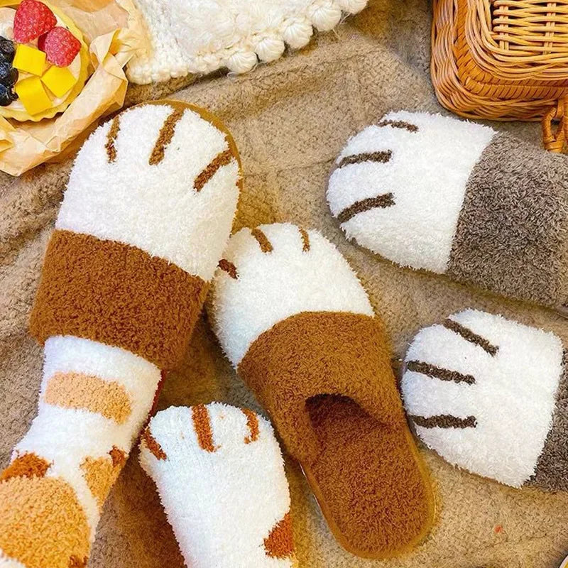 Pantuflas afelpadas de pata de gato para mujer | Zapatillas cómodas de invierno para interiores