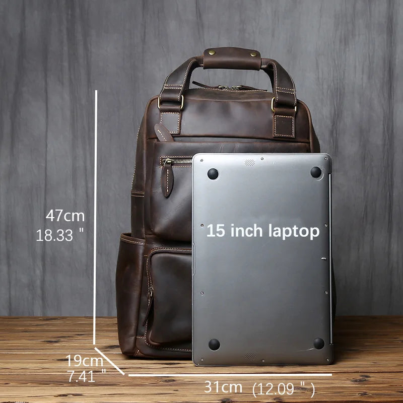 Large Capacity Retro Leather Men's Backpack for Travel & Work