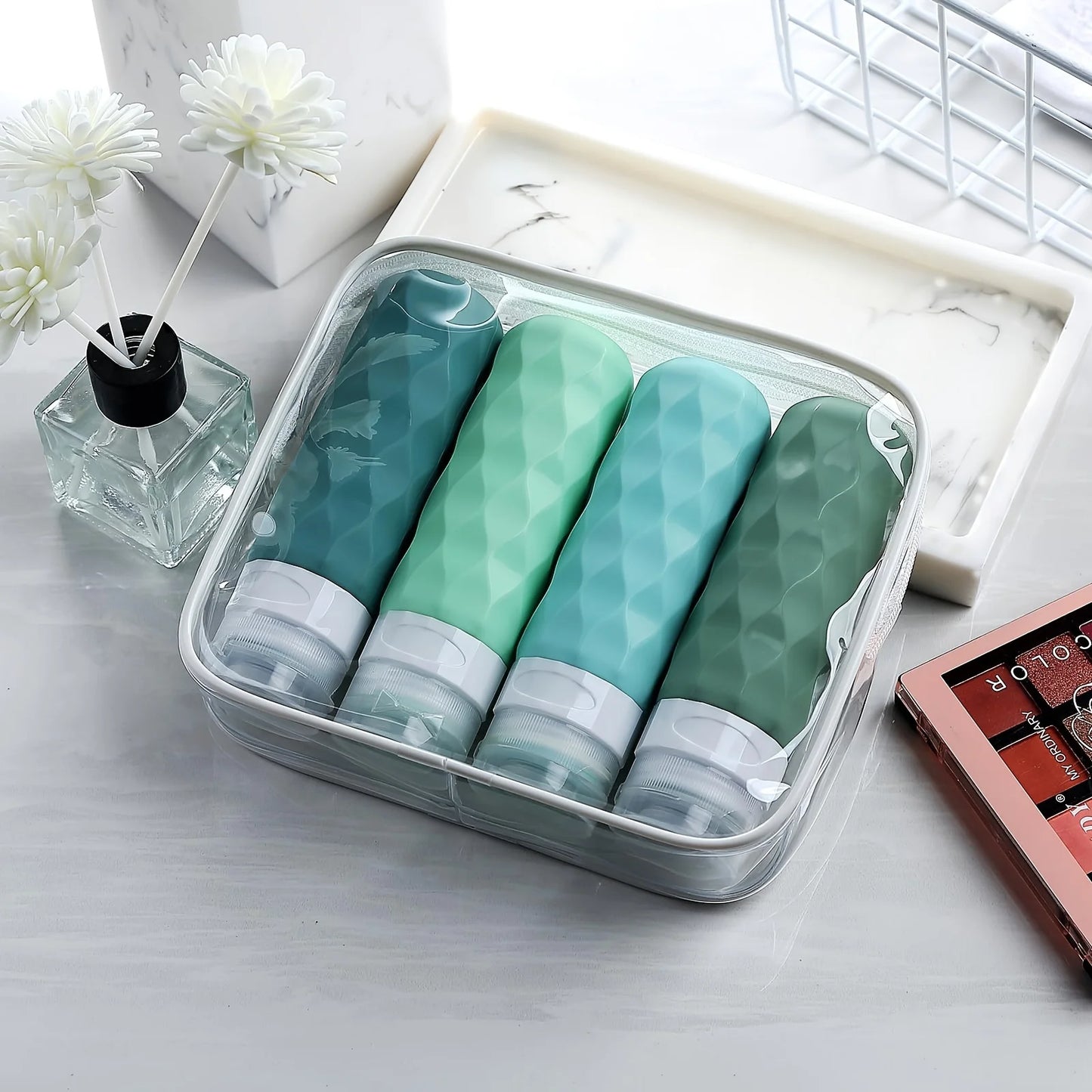 Portable Refillable Bottles with Diamond Texture | Travel Toiletry Set