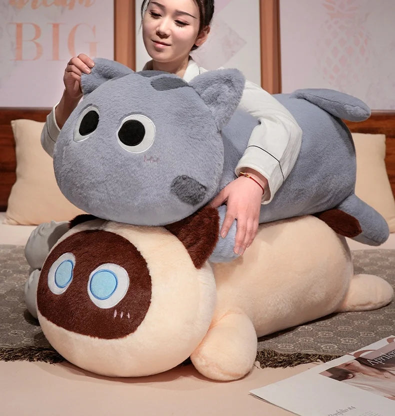 Big Long Lying Black Cat Plushie | Cozy Cushion Pillow